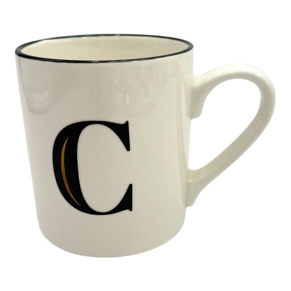 Threshold Monogram Initial Black Gold C Coffee Mug 16 oz Initial White Cup EUC - Picture 1 of 6